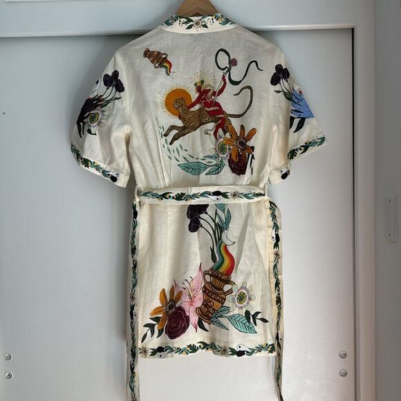 Alemais Meagan Printed Button Front Mini Dress AU 8 US 4 Linen Resortwear - Picture 10 of 13